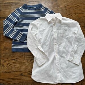 H&M Blue Striped Knit Sweater + Crewcuts White Button-Down Shirt Bundle 6/7–8